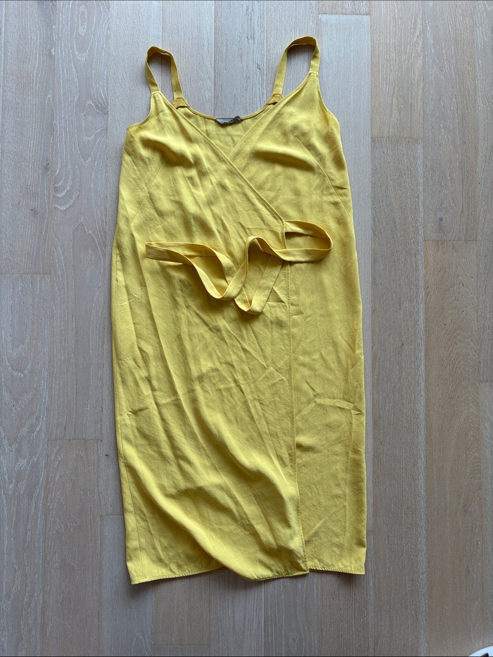 Everlane Bright Yellow Wrap Midi Dress with Tie Straps